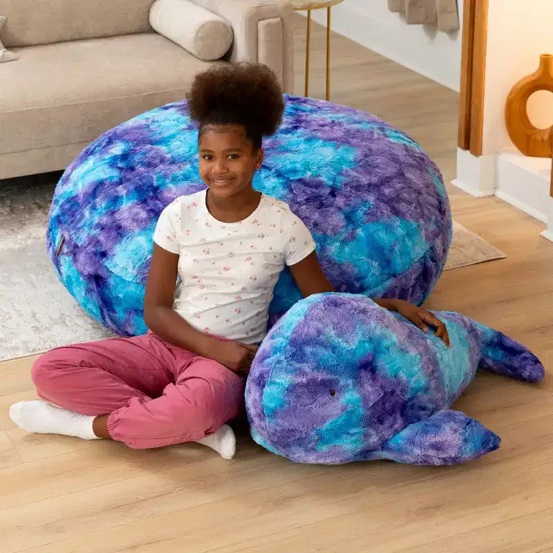 Pouf en forme de baleine géante pour enfants – Fausses fourrures, à partir de 3 ans