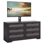Meuble TV avec support, meuble de rangement moderne de 47,2 po avec 6 tiroirs en rotin pour téléviseurs de 32 à 85 po, table console multimédia avec rangement pour salon