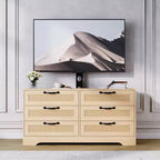 Meuble TV avec support, meuble de rangement moderne de 47,2 po avec 6 tiroirs en rotin pour téléviseurs de 32 à 85 po, table console multimédia avec rangement pour salon
