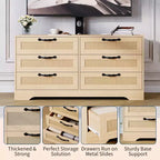 Meuble TV avec support, meuble de rangement moderne de 47,2 po avec 6 tiroirs en rotin pour téléviseurs de 32 à 85 po, table console multimédia avec rangement pour salon