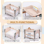 Lit Cododo 3-en-1 pour Bébé – Beige avec Sac de Rangement et Table à Langer