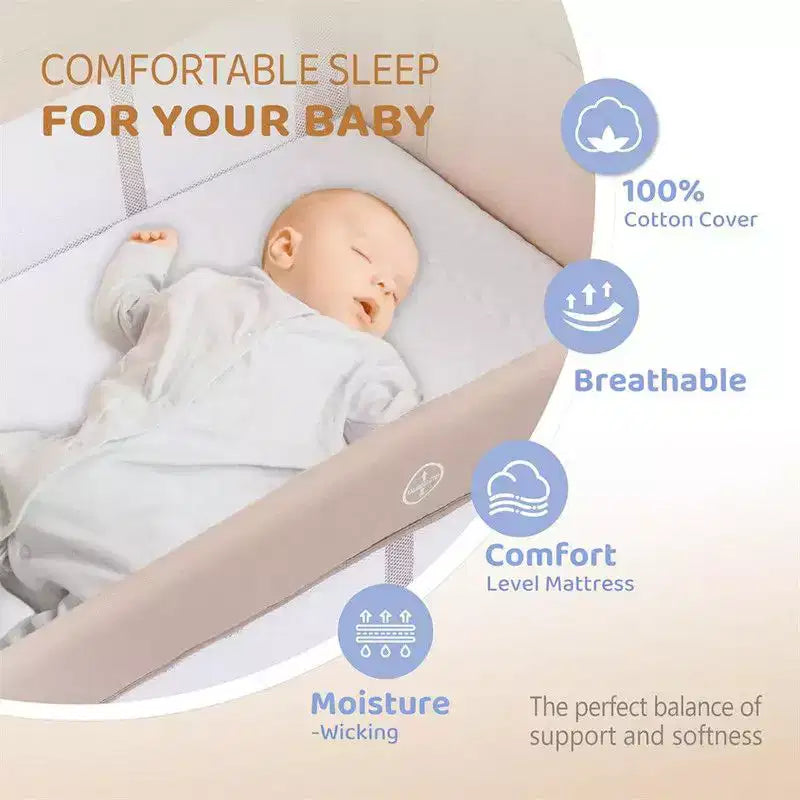 Lit Cododo 3-en-1 pour Bébé – Beige avec Sac de Rangement et Table à Langer