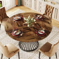 Lantine 47-Inch Farmhouse Round Dining Table for 4-6 People with Industrial Metal Base, Black and Brown, Suits Kitchen & Living Room.