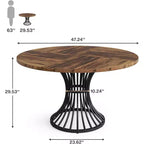 Table à manger ronde de ferme 47" pour 4 à 6 personnes – Piètement industriel en métal, noir et marron
