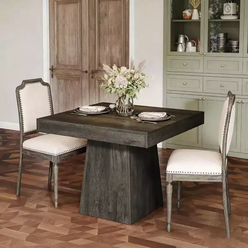Table à manger carrée moderne de 80 cm avec pied central – Grise, 4 places