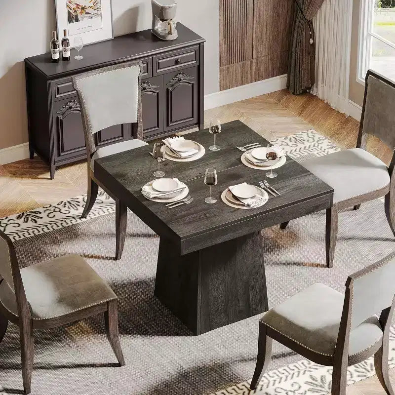Table à manger carrée moderne de 80 cm avec pied central – Grise, 4 places