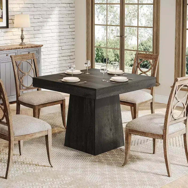 Table à manger carrée moderne de 80 cm avec pied central – Grise, 4 places