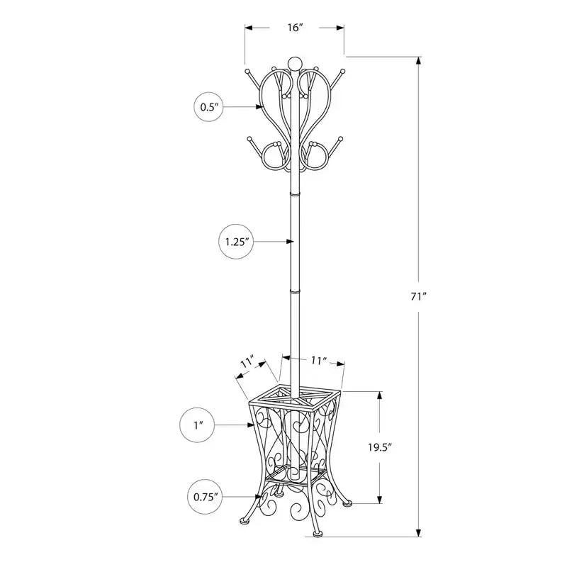 Porte-manteau métallique de 180 cm avec 8 crochets, arbre d'entrée à 2 niveaux et porte-parapluie