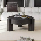 Table basse ronde moderne de 33 pouces avec rangement caché à plateau rabattable – Finition grain de bois