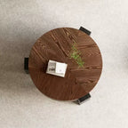 Table basse ronde moderne de 33 pouces avec rangement caché à plateau rabattable – Finition grain de bois