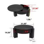 Table basse ronde moderne de 33 pouces avec rangement caché à plateau rabattable – Finition grain de bois