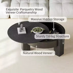 Table basse ronde moderne de 33 pouces avec rangement caché à plateau rabattable – Finition grain de bois