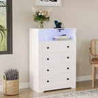 Commode en bois à 4 tiroirs avec lumières LED et station de charge, table de chevet et commode, organisateur de rangement pour chambre à coucher, salon, couloir, placard