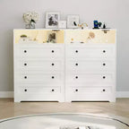 Commode en bois à 4 tiroirs avec lumières LED et station de charge, table de chevet et commode, organisateur de rangement pour chambre à coucher, salon, couloir, placard