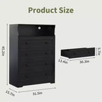 Commode en bois à 4 tiroirs avec lumières LED et station de charge, table de chevet et commode, organisateur de rangement pour chambre à coucher, salon, couloir, placard