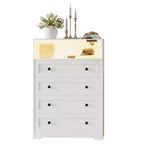 Commode en bois à 4 tiroirs avec lumières LED et station de charge, table de chevet et commode, organisateur de rangement pour chambre à coucher, salon, couloir, placard