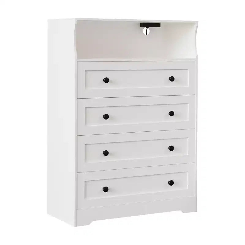 Commode en bois à 4 tiroirs avec lumières LED et station de charge, table de chevet et commode, organisateur de rangement pour chambre à coucher, salon, couloir, placard