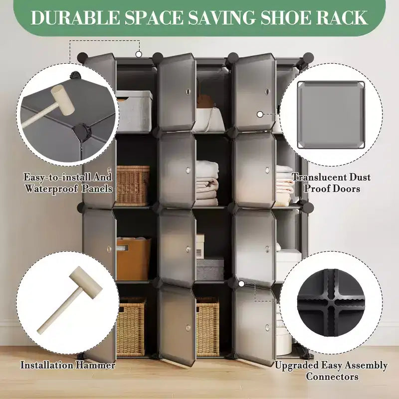Organisateur de placard à chaussures, étagère à chaussures empilable portable avec 2 crochets, rangement autoportant peu encombrant pour chambre, placard, entrée, appartement