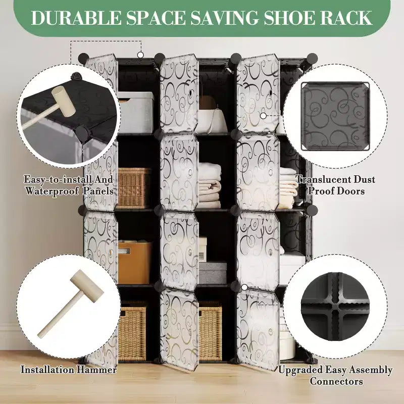 Organisateur de placard à chaussures, étagère à chaussures empilable portable avec 2 crochets, rangement autoportant peu encombrant pour chambre, placard, entrée, appartement