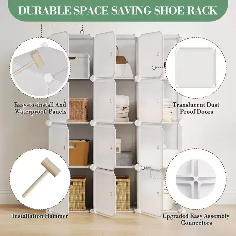Organisateur de placard à chaussures, étagère à chaussures empilable portable avec 2 crochets, rangement autoportant peu encombrant pour chambre, placard, entrée, appartement