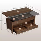 Table basse de 40 pouces, table basse relevable avec tiroirs et compartiment caché, se transforme en table de bureau à domicile, table à manger pour salon