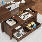 Table basse de 40 pouces, table basse relevable avec tiroirs et compartiment caché, se transforme en table de bureau à domicile, table à manger pour salon