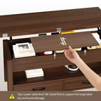 Table basse de 40 pouces, table basse relevable avec tiroirs et compartiment caché, se transforme en table de bureau à domicile, table à manger pour salon