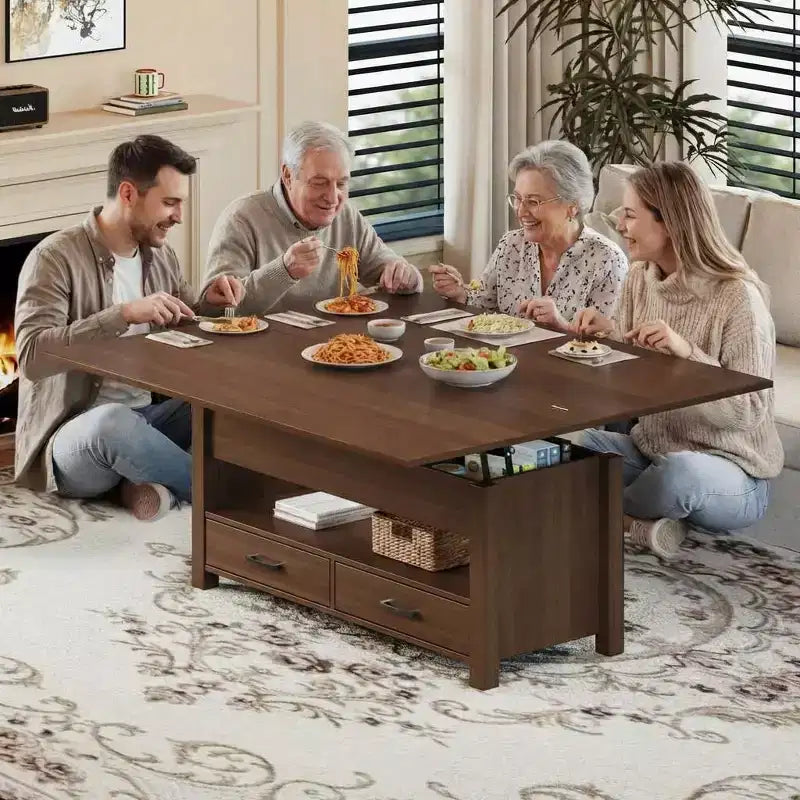 Table basse de 40 pouces, table basse relevable avec tiroirs et compartiment caché, se transforme en table de bureau à domicile, table à manger pour salon