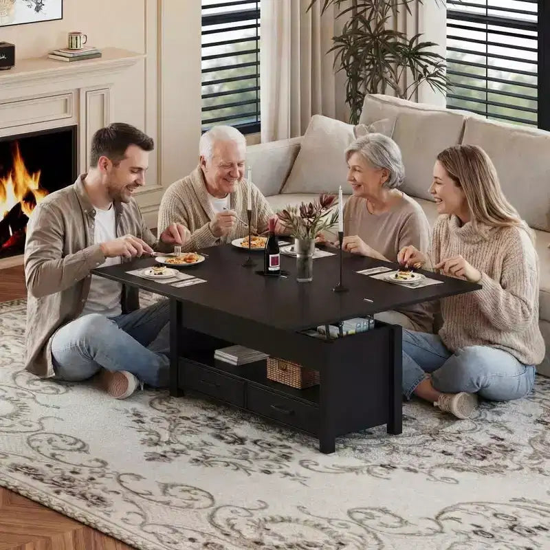 Table basse de 40 pouces, table basse relevable avec tiroirs et compartiment caché, se transforme en table de bureau à domicile, table à manger pour salon