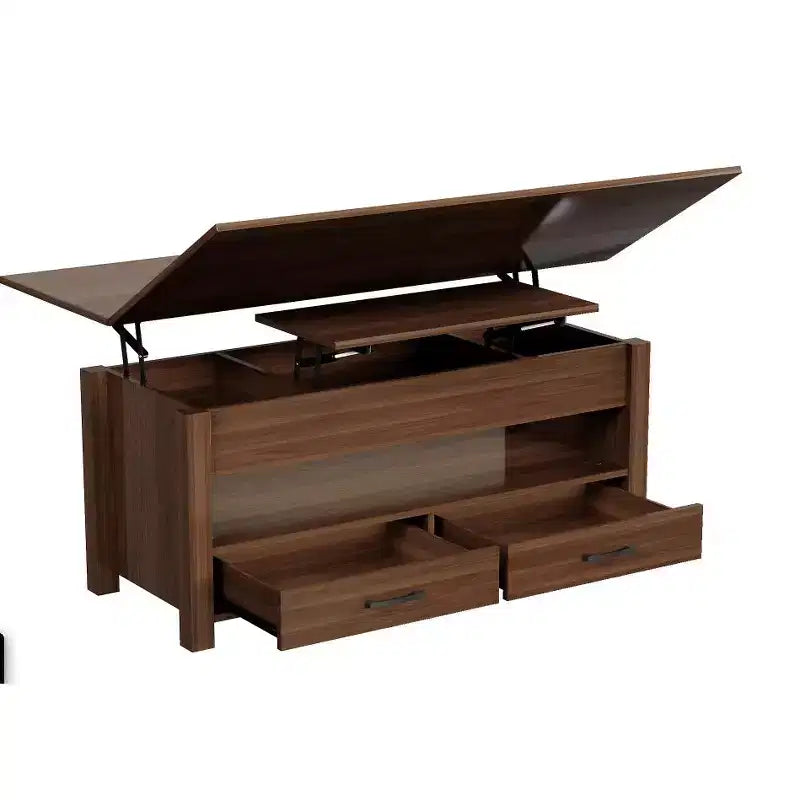 Table basse de 40 pouces, table basse relevable avec tiroirs et compartiment caché, se transforme en table de bureau à domicile, table à manger pour salon