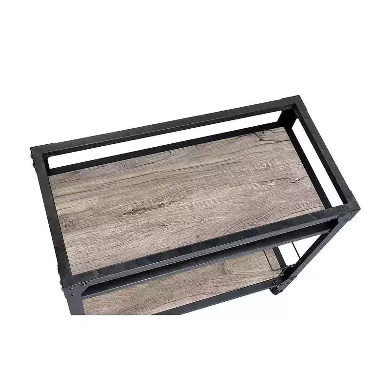 Chariot de bar en chêne rustique – Finition anthracite, roues à roulettes
