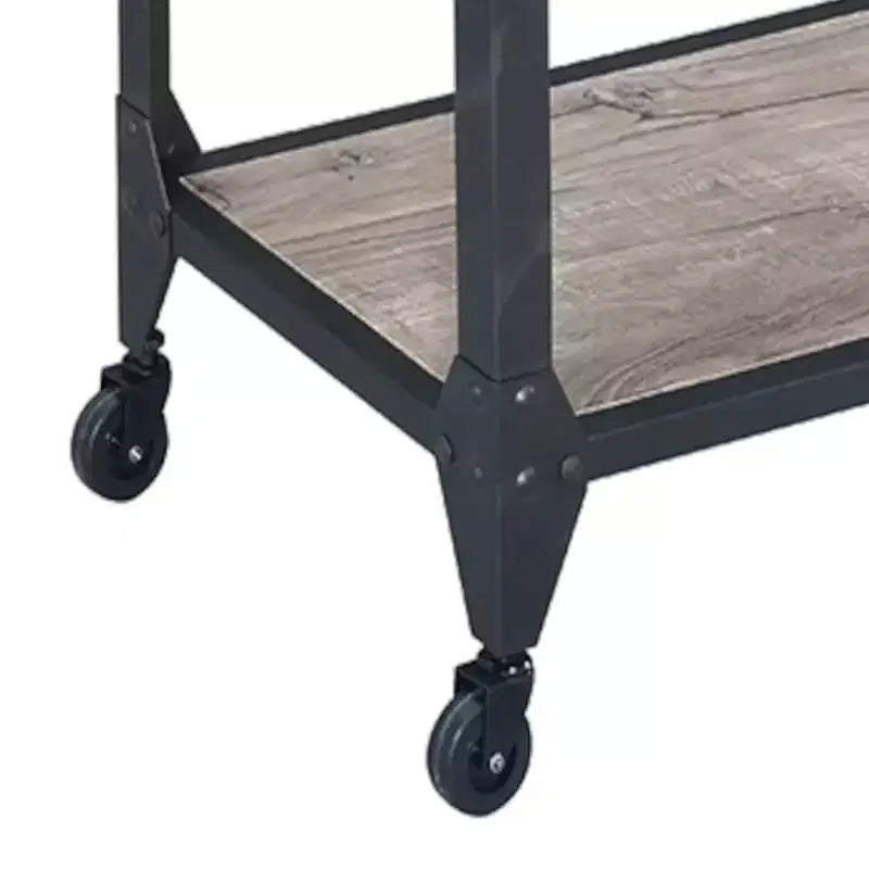 Chariot de bar en chêne rustique – Finition anthracite, roues à roulettes