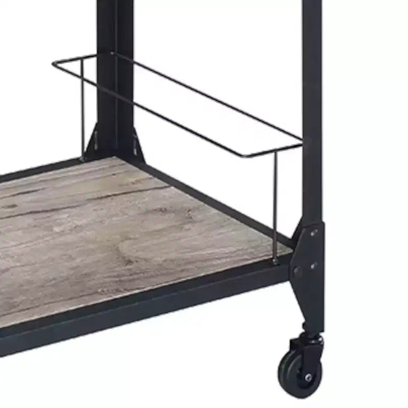 Chariot de bar en chêne rustique – Finition anthracite, roues à roulettes