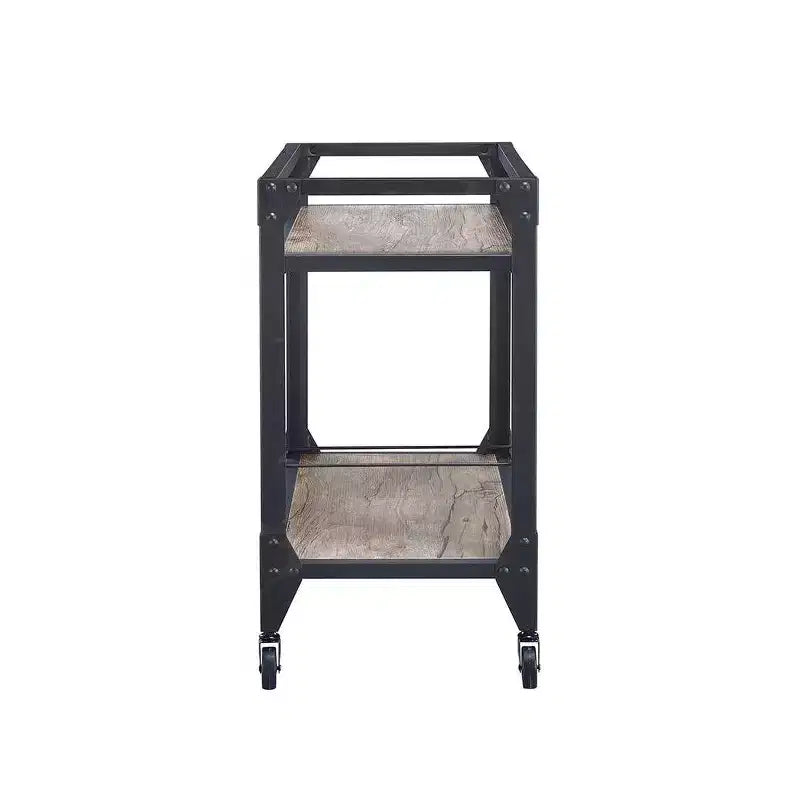 Chariot de bar en chêne rustique – Finition anthracite, roues à roulettes
