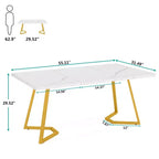 Table à manger rectangulaire moderne 55" – Blanc et doré