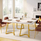 Table à manger rectangulaire moderne 55" – Blanc et doré