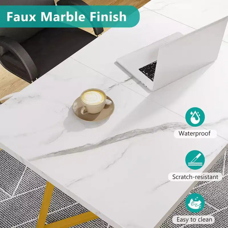 Table à manger rectangulaire moderne 55" – Blanc et doré