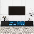 Meuble TV LED contrôlé par application pour téléviseurs jusqu'à 105" avec portes en verre trempé