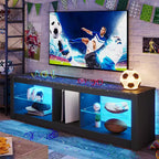 Meuble TV de jeu 55" avec lumières LED RGB et étagères en verre – Convient aux téléviseurs jusqu'à 65"