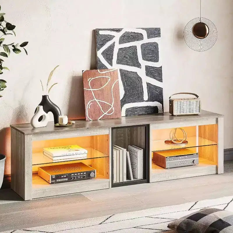 Meuble TV de jeu 55" avec lumières LED RGB et étagères en verre – Convient aux téléviseurs jusqu'à 65"