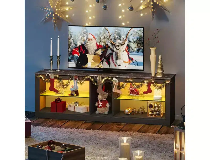 Meuble TV de jeu 55" avec lumières LED RGB et étagères en verre – Convient aux téléviseurs jusqu'à 65"