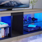 Meuble TV de jeu 55" avec lumières LED RGB et étagères en verre – Convient aux téléviseurs jusqu'à 65"