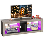 Meuble TV de jeu 55" avec lumières LED RGB et étagères en verre – Convient aux téléviseurs jusqu'à 65"
