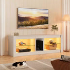 Meuble TV de jeu 55" avec lumières LED RGB et étagères en verre – Convient aux téléviseurs jusqu'à 65"