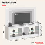 Meuble TV de jeu 55" avec lumières LED RGB et étagères en verre – Convient aux téléviseurs jusqu'à 65"