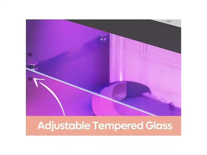 Meuble TV de jeu 55" avec lumières LED RGB et étagères en verre – Convient aux téléviseurs jusqu'à 65"