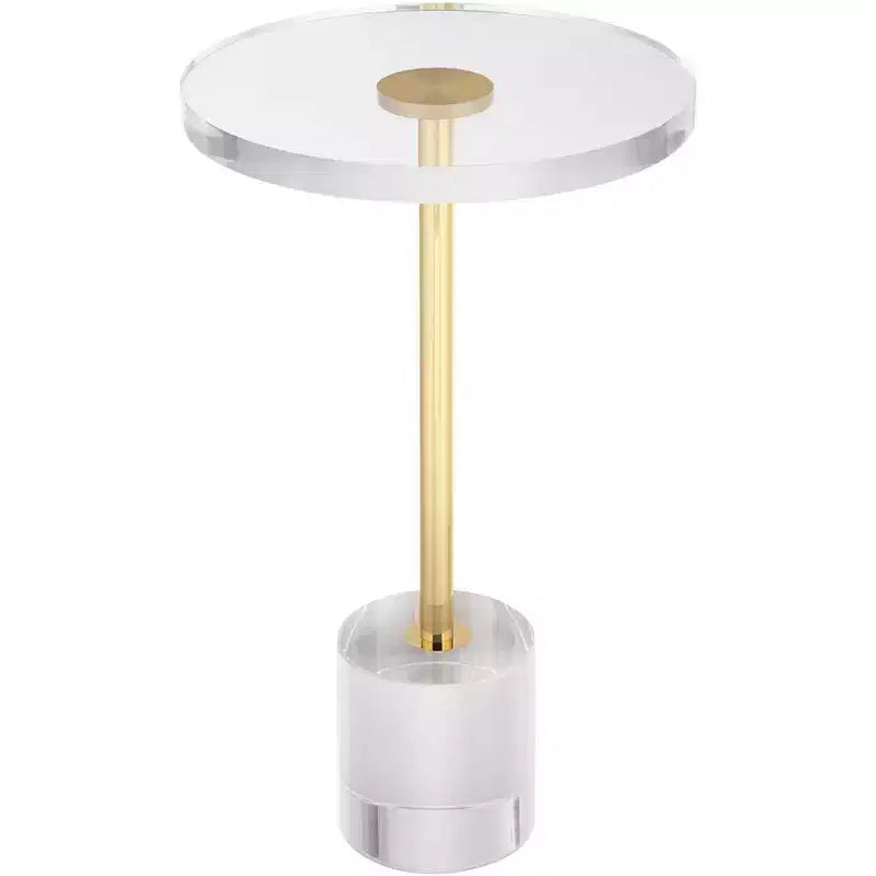 55 Downing Street Callie 14 Wide Gold and Clear Acrylic Round Side Table