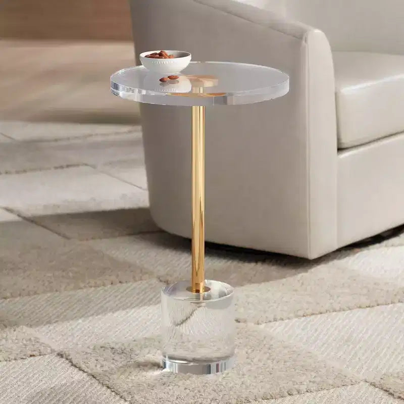 Table d'appoint ronde 14" en or et acrylique transparent – Style glamour et luxueux