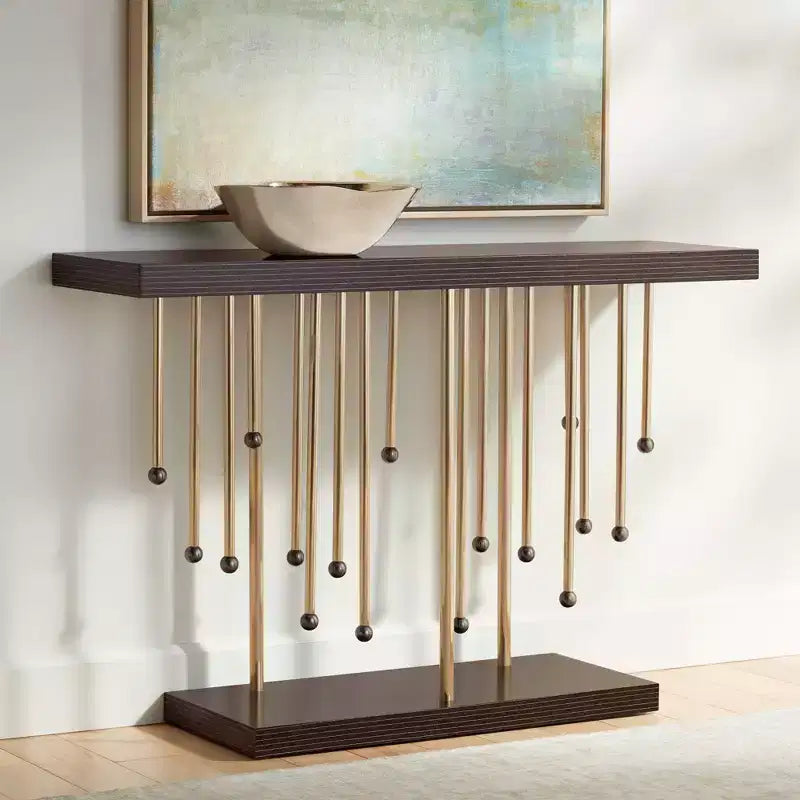 Console rectangulaire moderne or 122 cm – Motif de lanières « Gouttes de pluie »