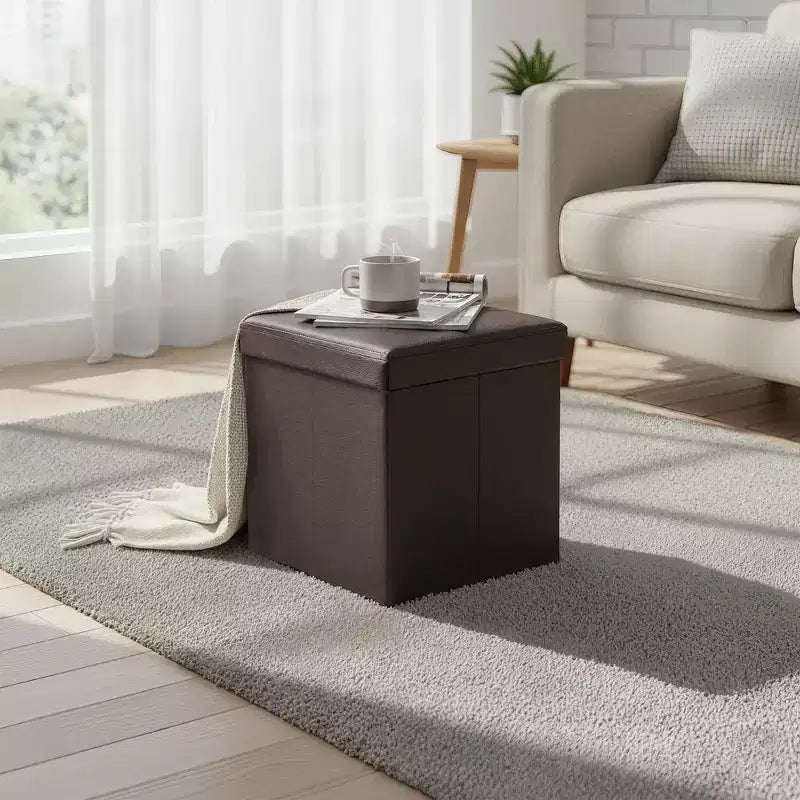 15 Pouf Ottomans de Rangement, Repose-Pieds Pliant, Banc Ottoman de Rangement, Coffre de Rangement Cube Capacité de Charge 300 kg